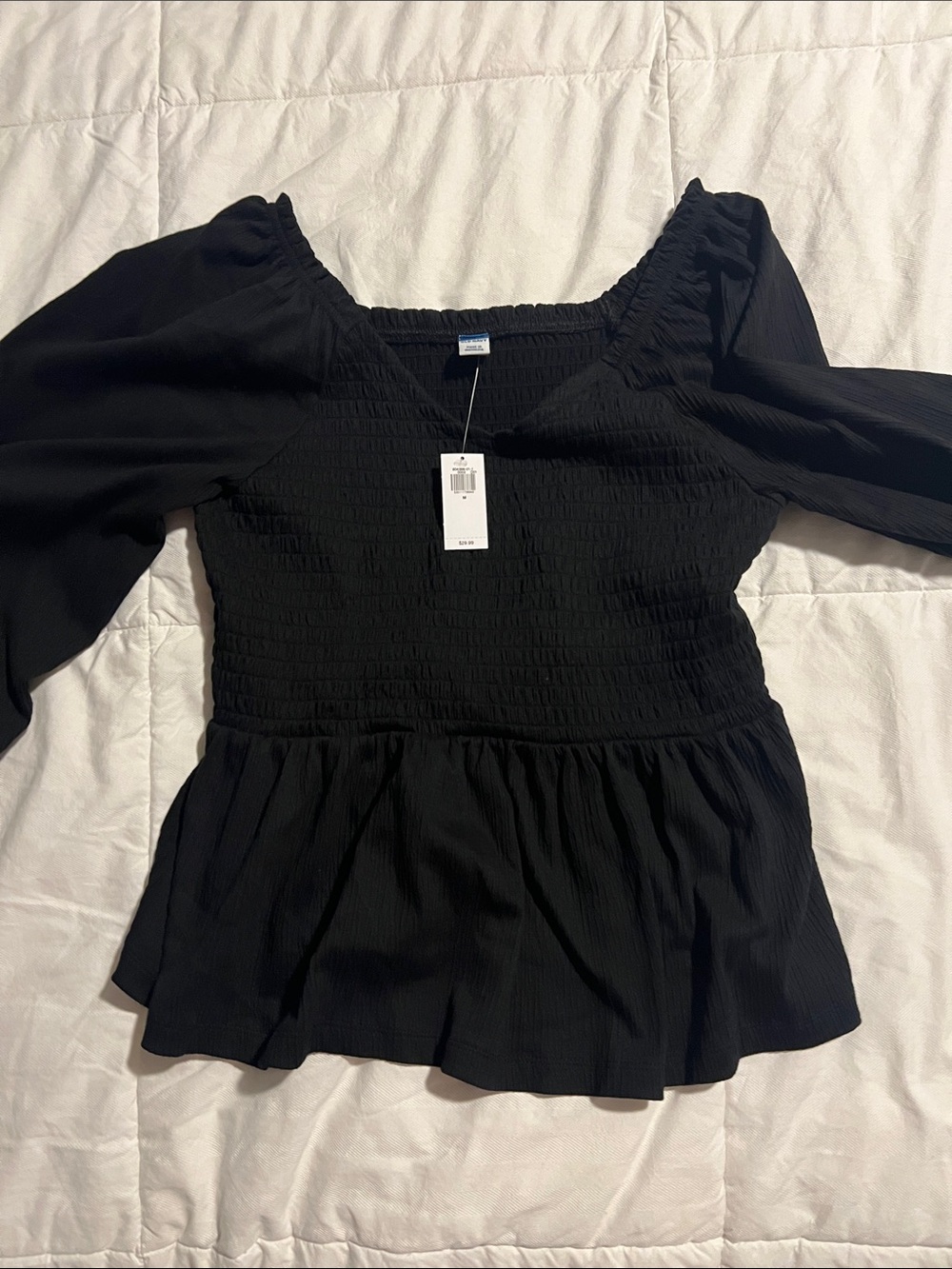Old Navy Smocked Square Neck Peplum Top - Black